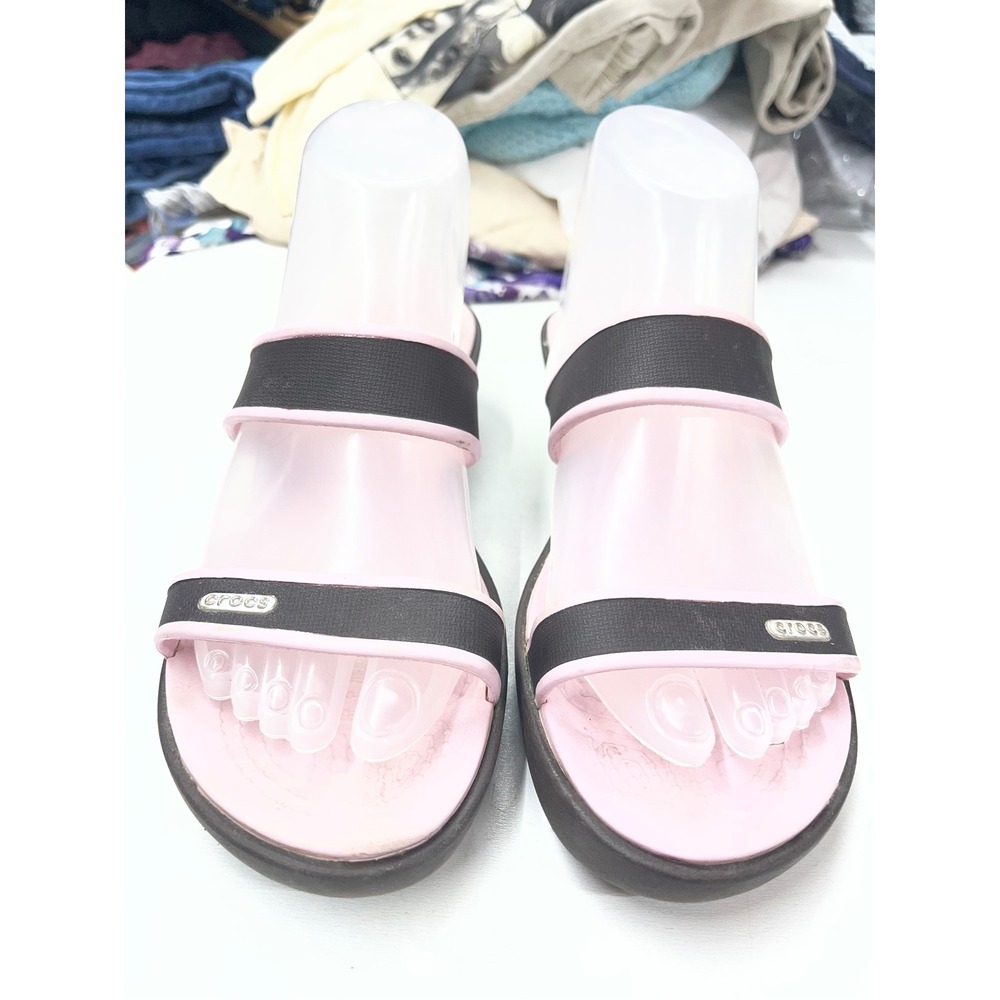 Crocs Sassari Wedge Sandals Pink Brown Dual Strap Slide Shoes Womens 9